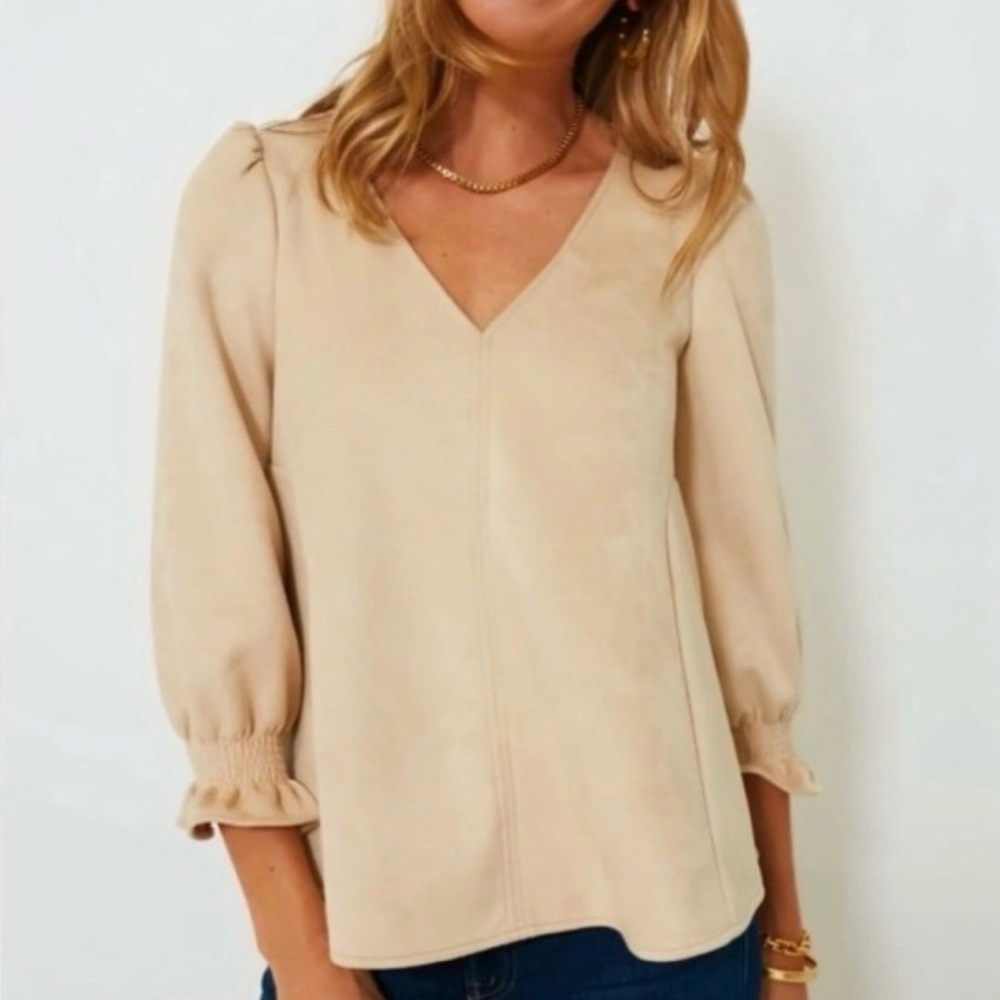 Tuckernuck Women's V-Neck Easton Suede Swing Long Sleeve Blouse